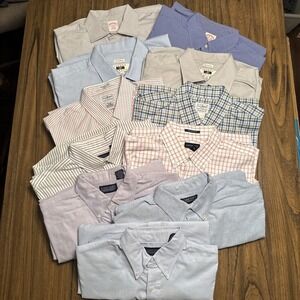 BUNDLE Of 10-Mens Mixed Brand Long Sleeve Dress Shirts Sz L, 16-17, 32-33